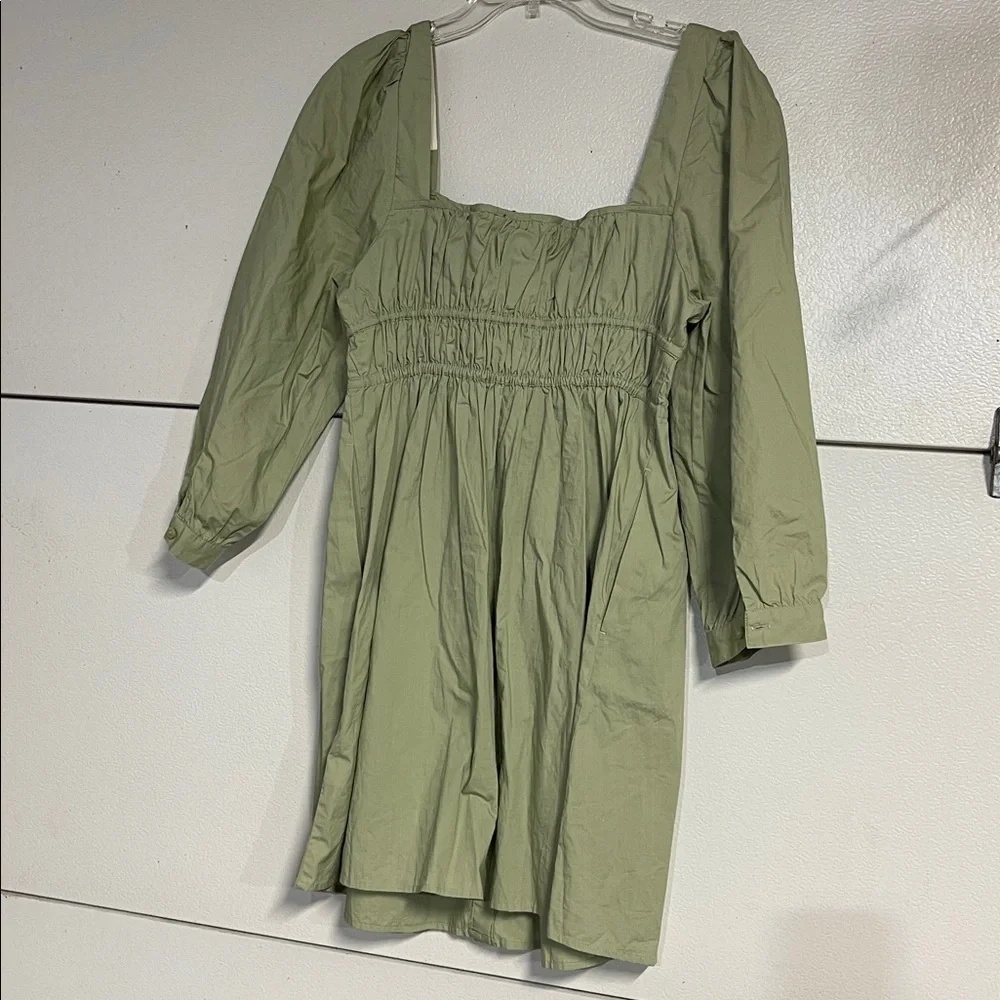 J CREW WOMENS CINCHED WAIST COTTON POPLIN DRESS GREEN 12 PETITE BG485 - Picture 9 of 9